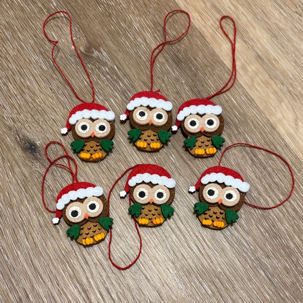 Christmas Owl Ornaments with Santa Hats